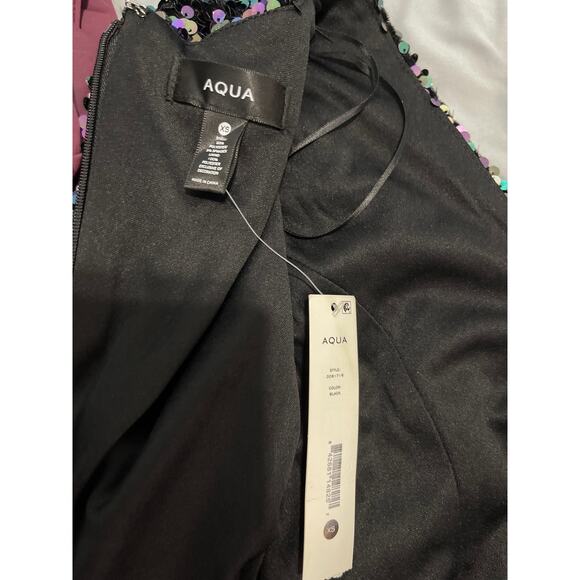 Aqua XS Rainbow Sequined Mini Dress puff sleeve long sleeve - Picture 4 of 5